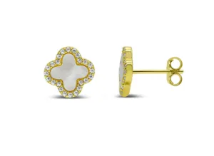 036-G-238MOP CLASSY GIRLS WEAR PEARLS- CLASSY CLOVER EARRING- 14K GOLD