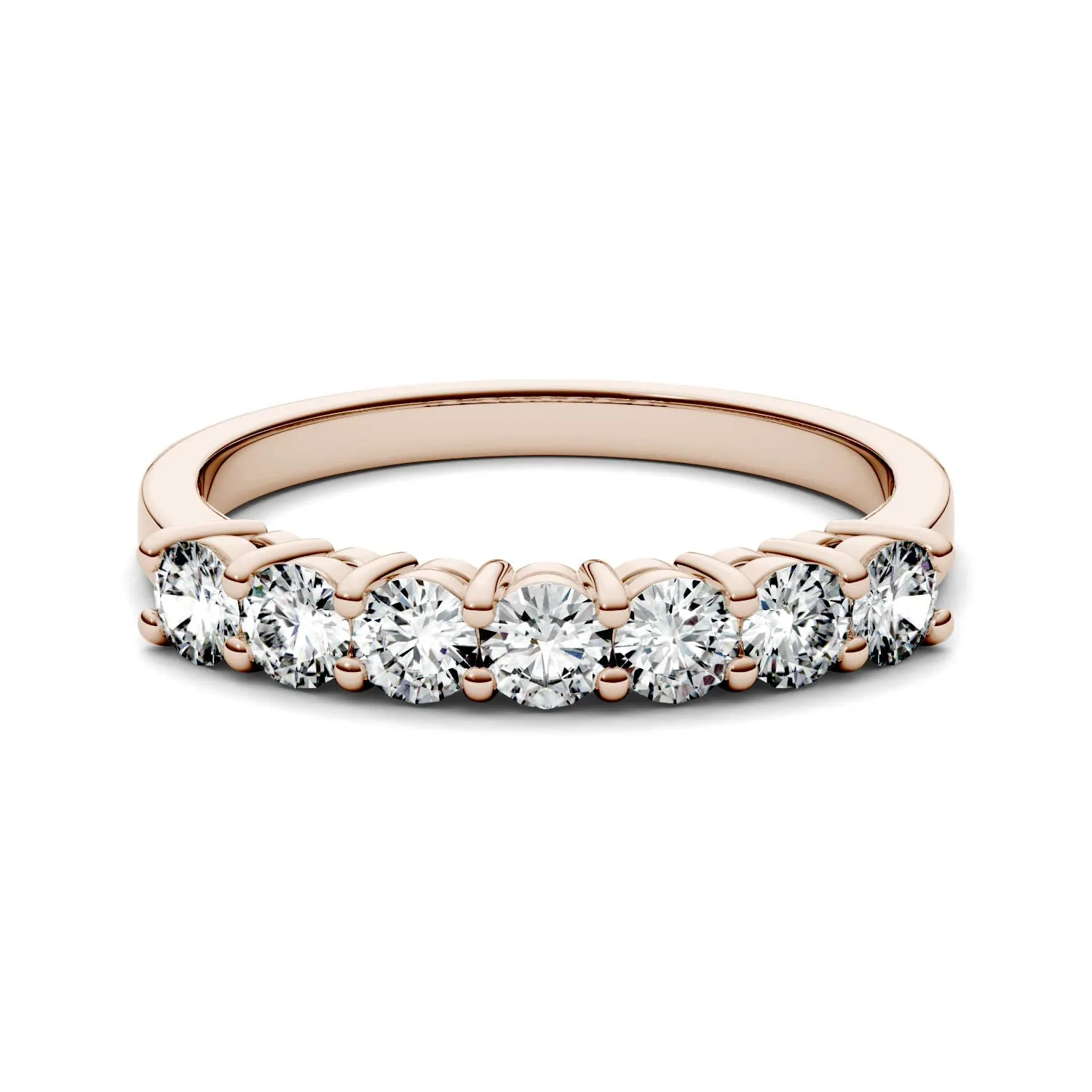 0.70 CTW DEW Round Moissanite Seven Stone Ring in 14K Rose Gold