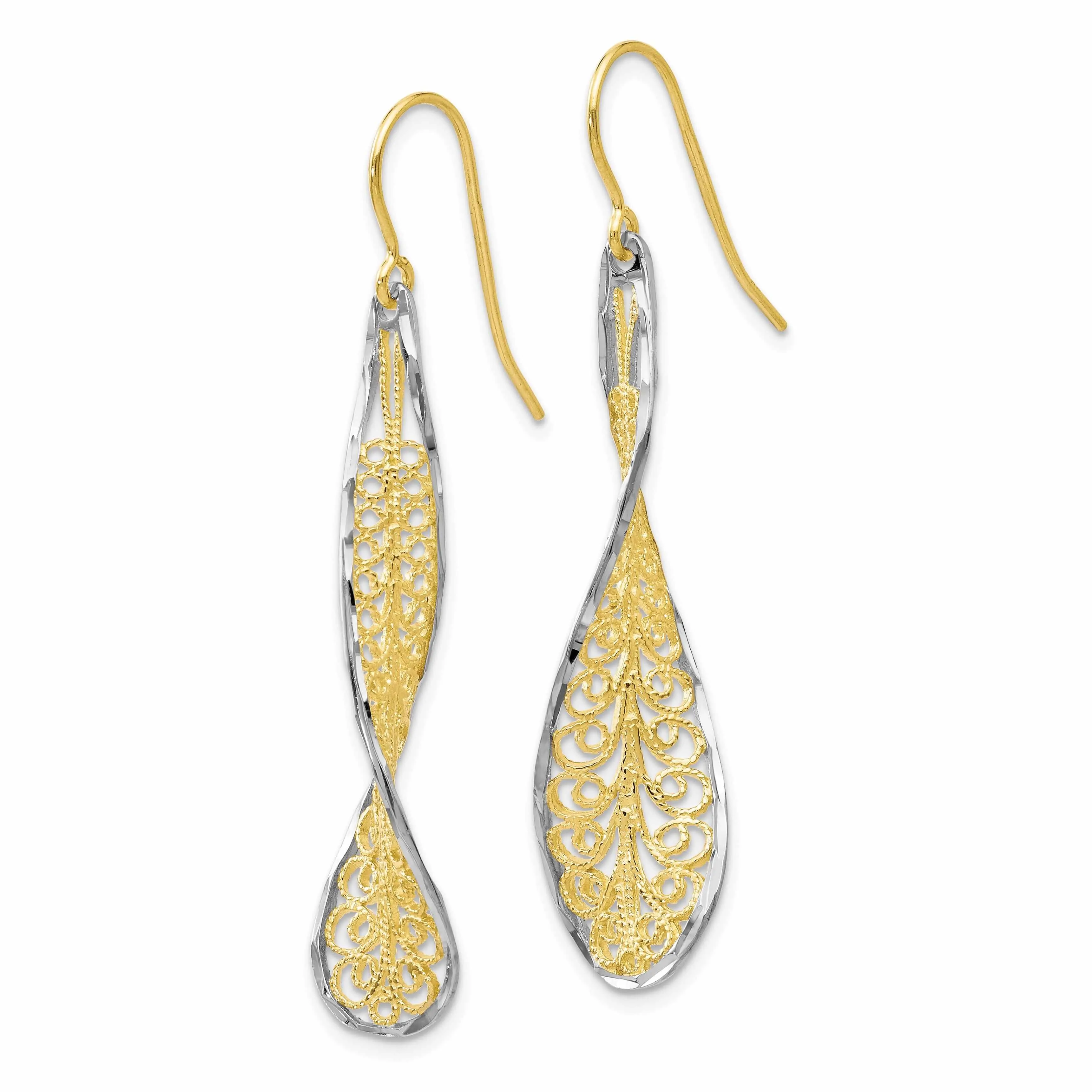 10kt Two Tone Gold Dangle Shepherd Hook Earrings
