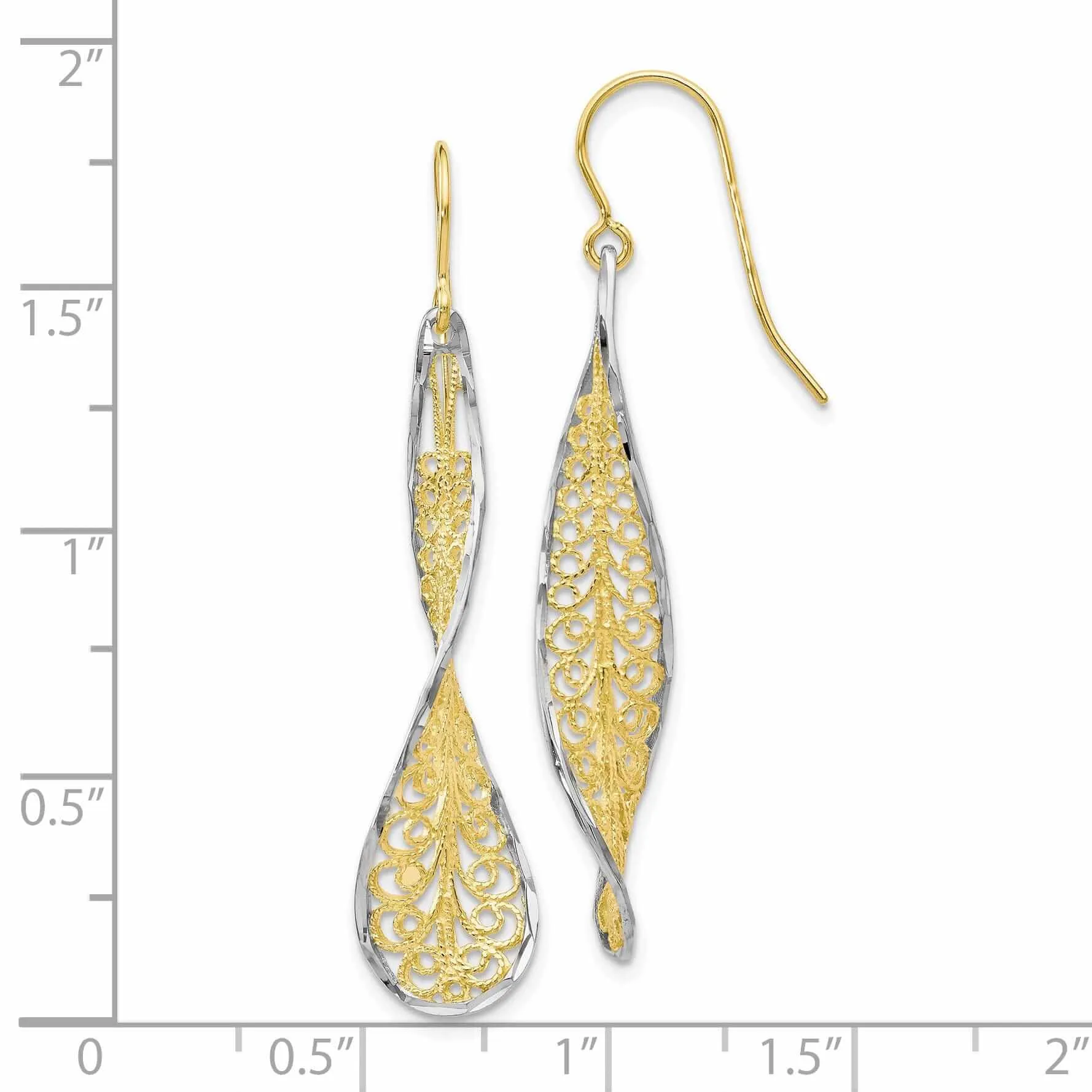 10kt Two Tone Gold Dangle Shepherd Hook Earrings
