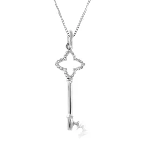 1/10 cttw Diamond Flower Key Pendant Necklace in Sterling Silver