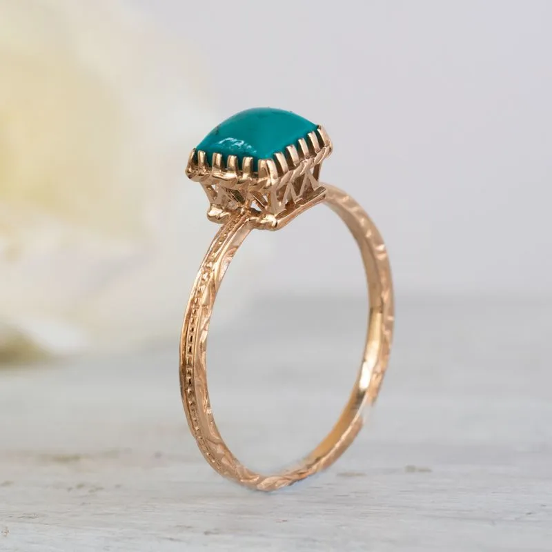 14K Rose Gold Square Turquoise 6X6mm Ring
