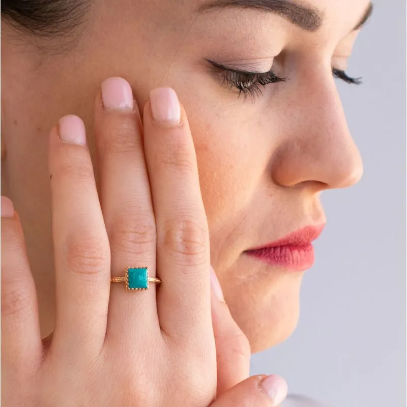 14K Rose Gold Square Turquoise 6X6mm Ring