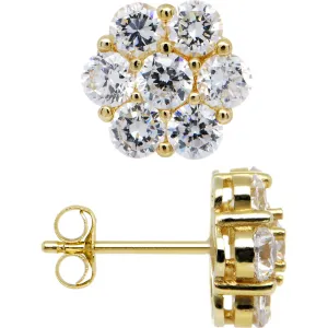 14kt Yellow Gold 9mm CZ Flower Stud Earrings