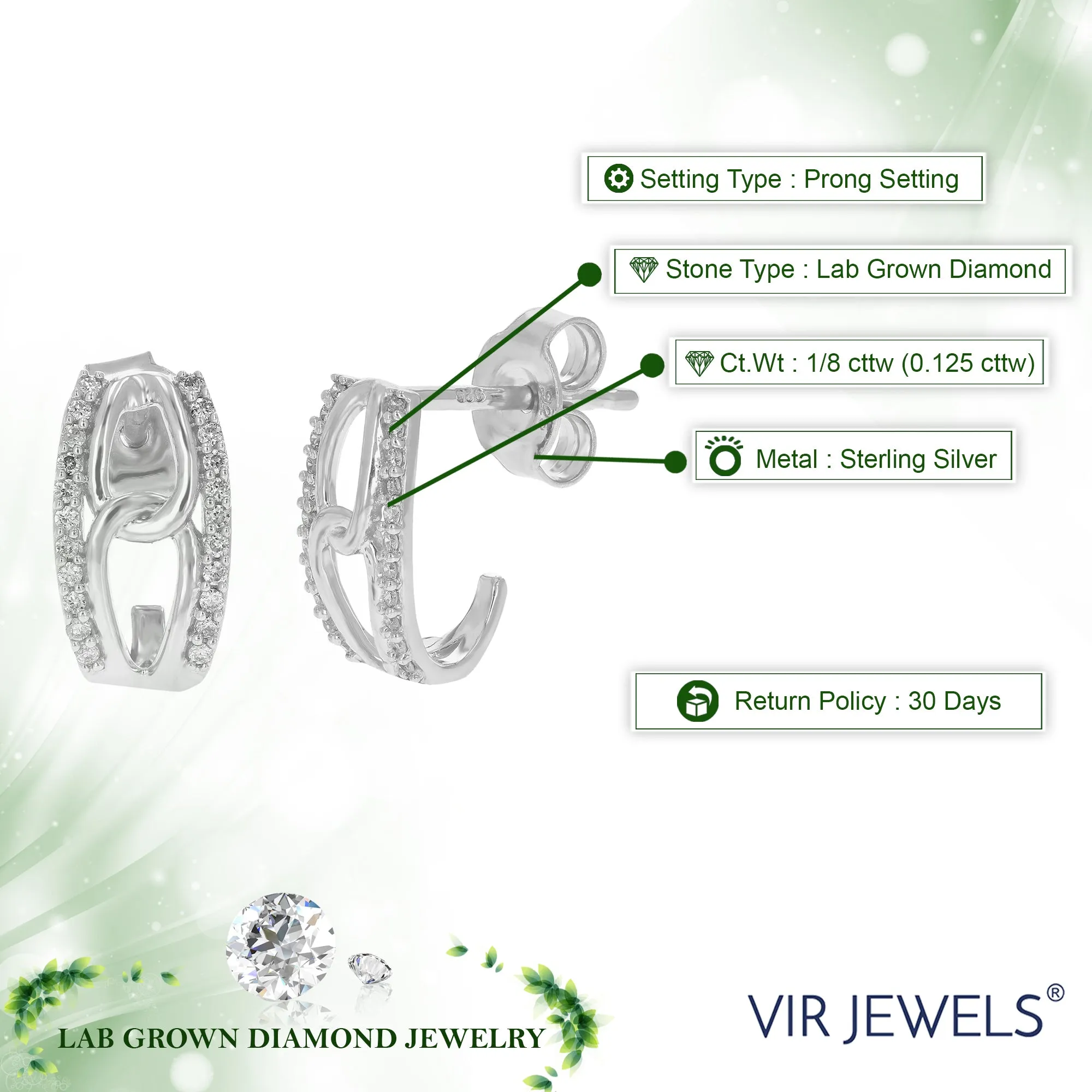 1/8 cttw Lab Grown Diamond Earrings in Sterling Silver