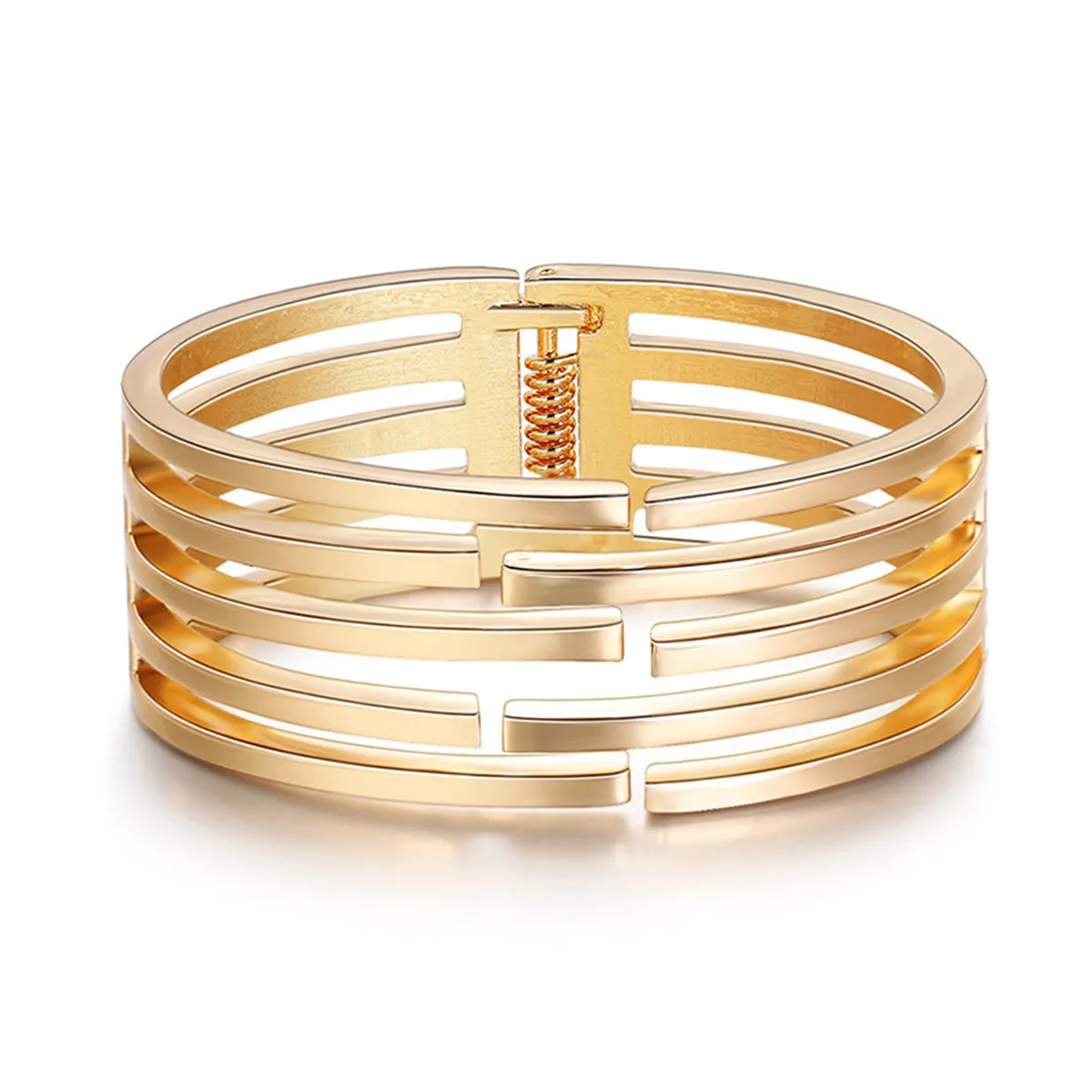 18K Gold-Plated Openwork Stripe Hinge Bangle