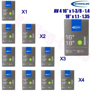 1pack - 4pack Schwalbe Tubes 37-349 Brompton AV4 16" x 1-3/8 ~ 1.4,18"x1.1/1.35