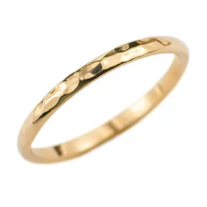 2mm Wide x 1.7mm Thick, 14k Yellow Gold Half Round Wedding Band, Hammered Polished