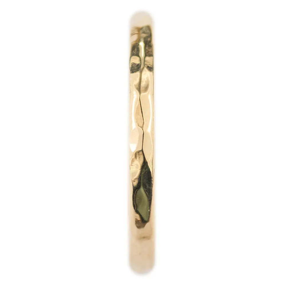 2mm Wide x 1.7mm Thick, 14k Yellow Gold Half Round Wedding Band, Hammered Polished
