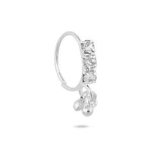 3 Diamond Silver Nose Ring With Dangling End
