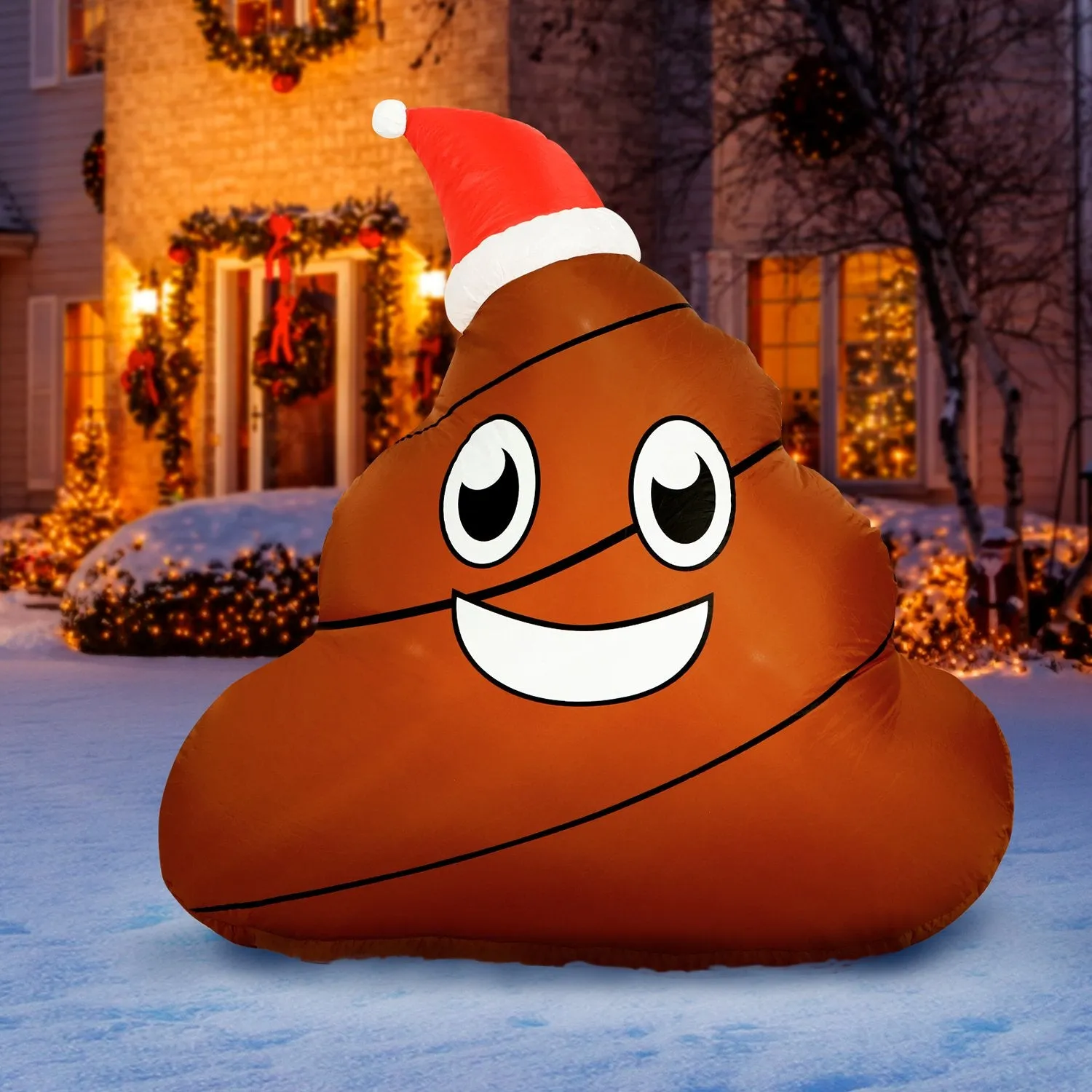 4 ft Inflatable Christmas Poop Outdoor Decoration with LED Lights, Fan, and Stakes