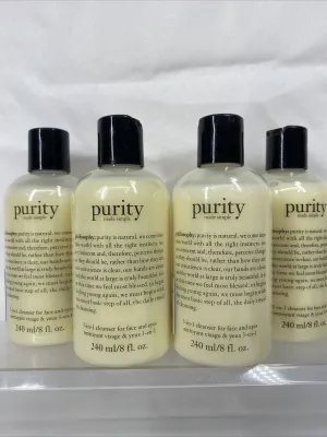 (4) Philosophy Purity Made Simple One Step Facial Cleanser 3in1 Face Eyes 8oz