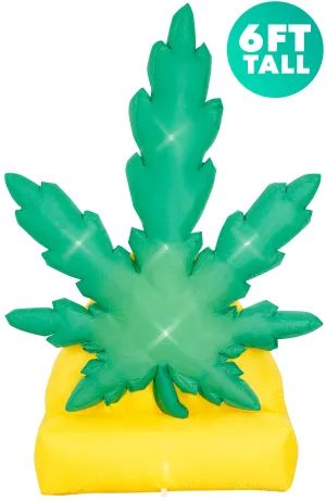 6 Ft Giant Pot Leaf Inflatable Yard Decoration with Built-in Bulbs, Tie-Downs, and Powerful Fan
