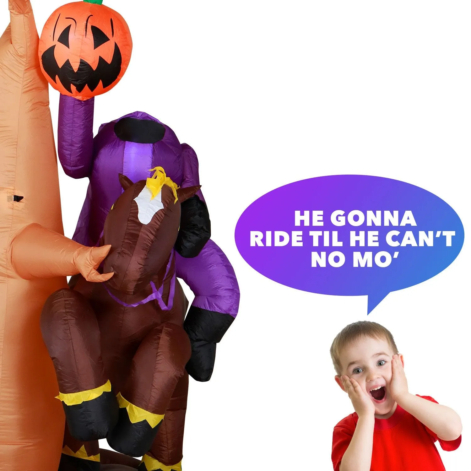 8 ft Headless Horseman with Jack O' Lantern Head Halloween Inflatable