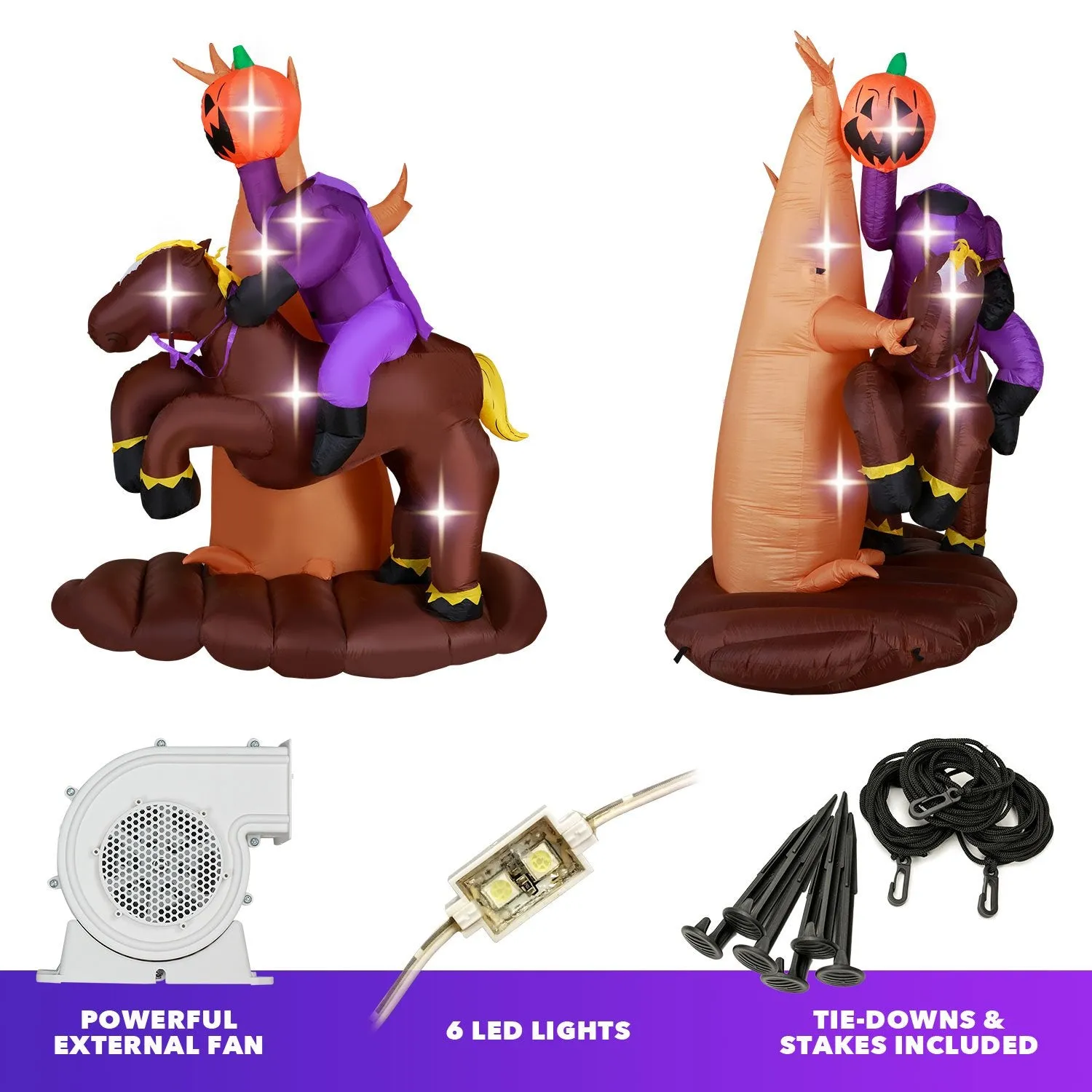 8 ft Headless Horseman with Jack O' Lantern Head Halloween Inflatable