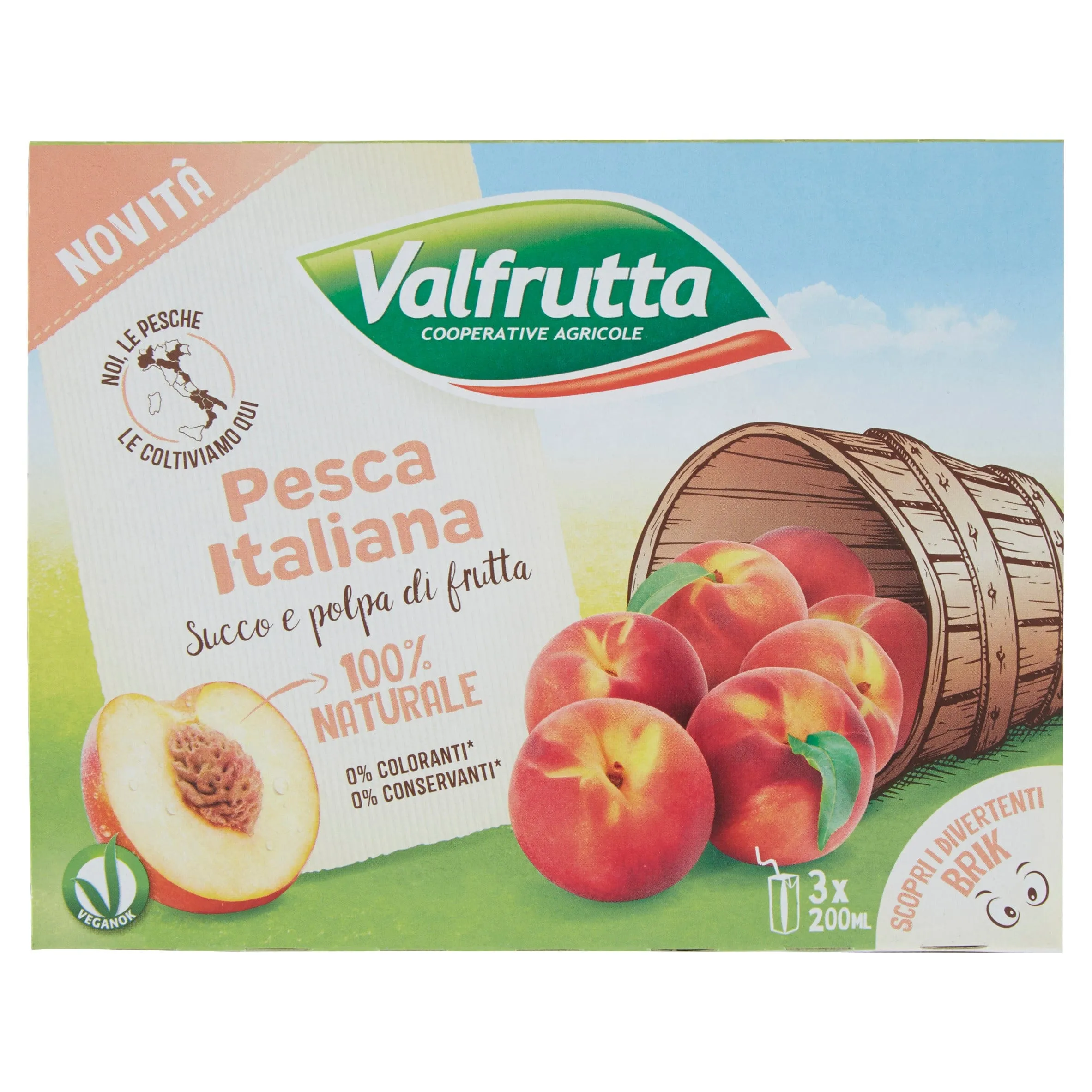 8x Valfrutta Pesca Italiana Succo e polpa di frutta 3x200 ml