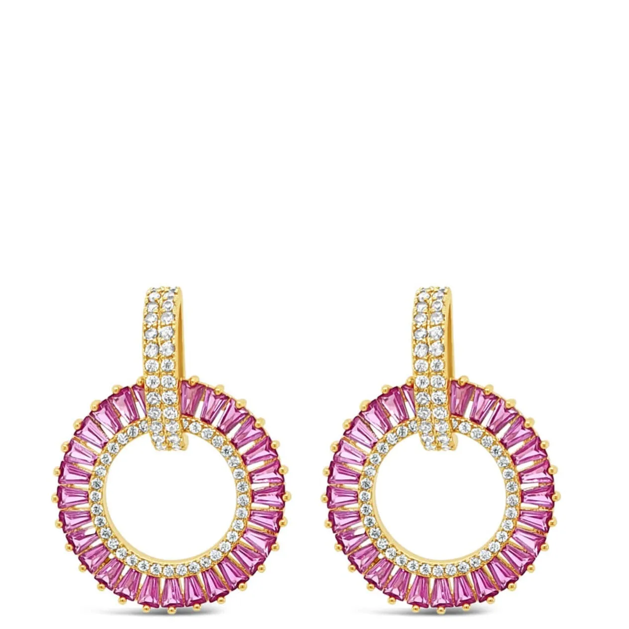 Absolute Gold & Pink Baguette Halo Drop Earrings