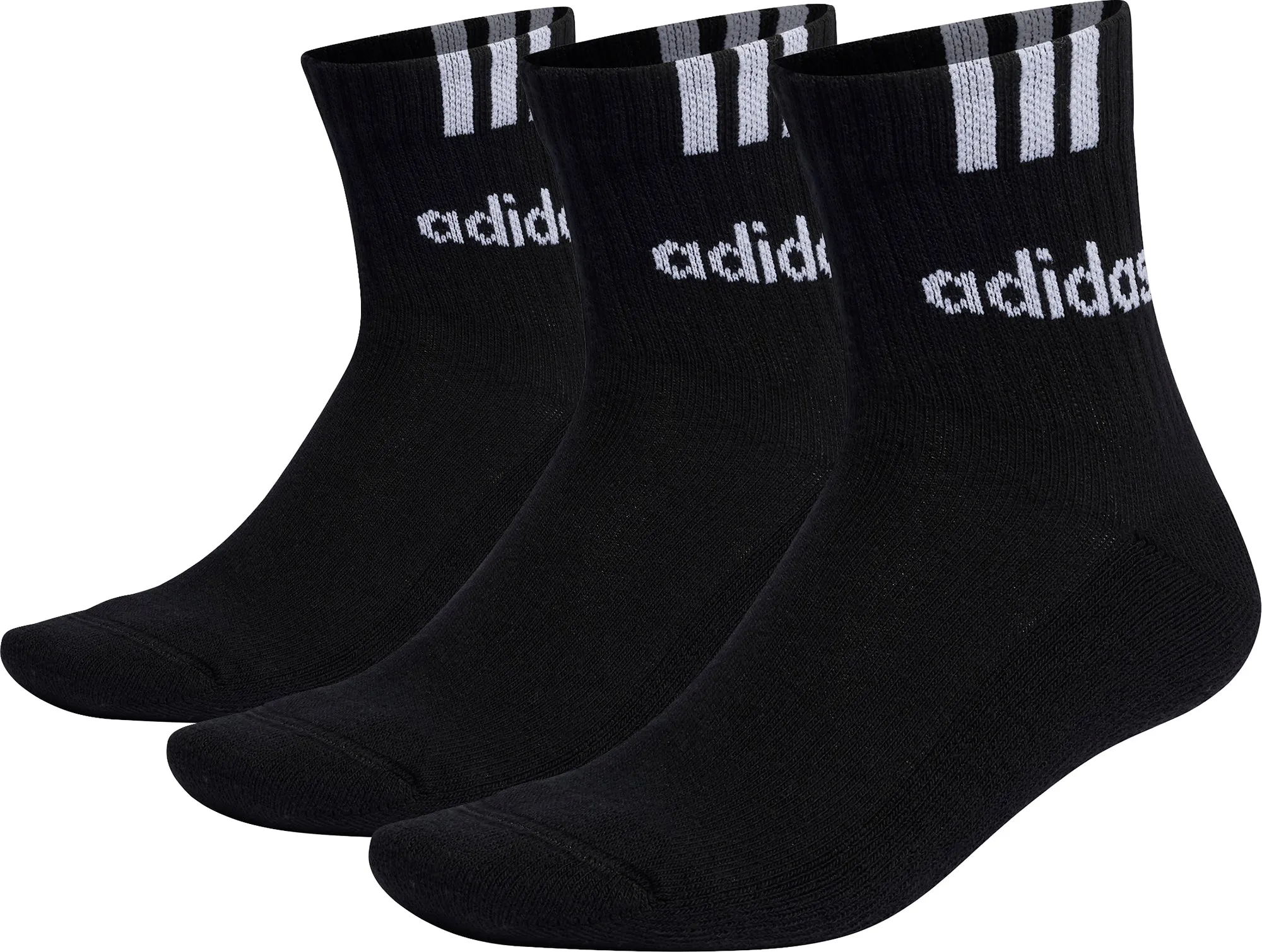 adidas 3 Stripes Linear (3 Pack) Half Crew Cushioned Socks - Black