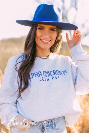Alpha Omicron Pi Simple Ash Gray Crewneck