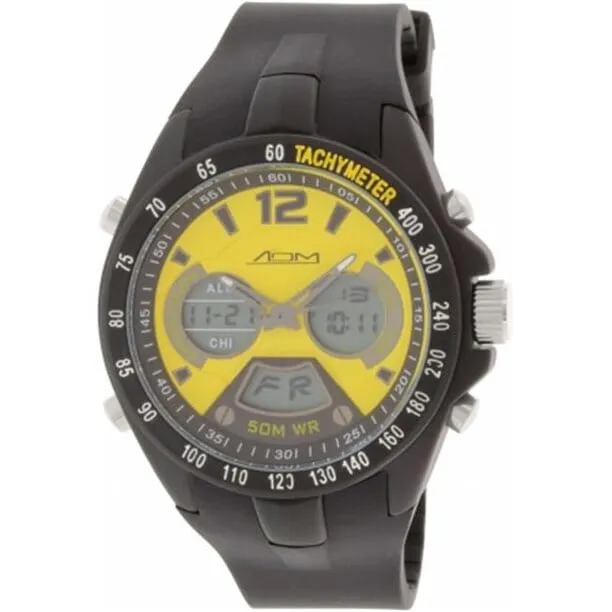American Design Machine Men's ADS 4005 YLW Philadelphia Analog-Digital Display Japanese Quartz Black Watch