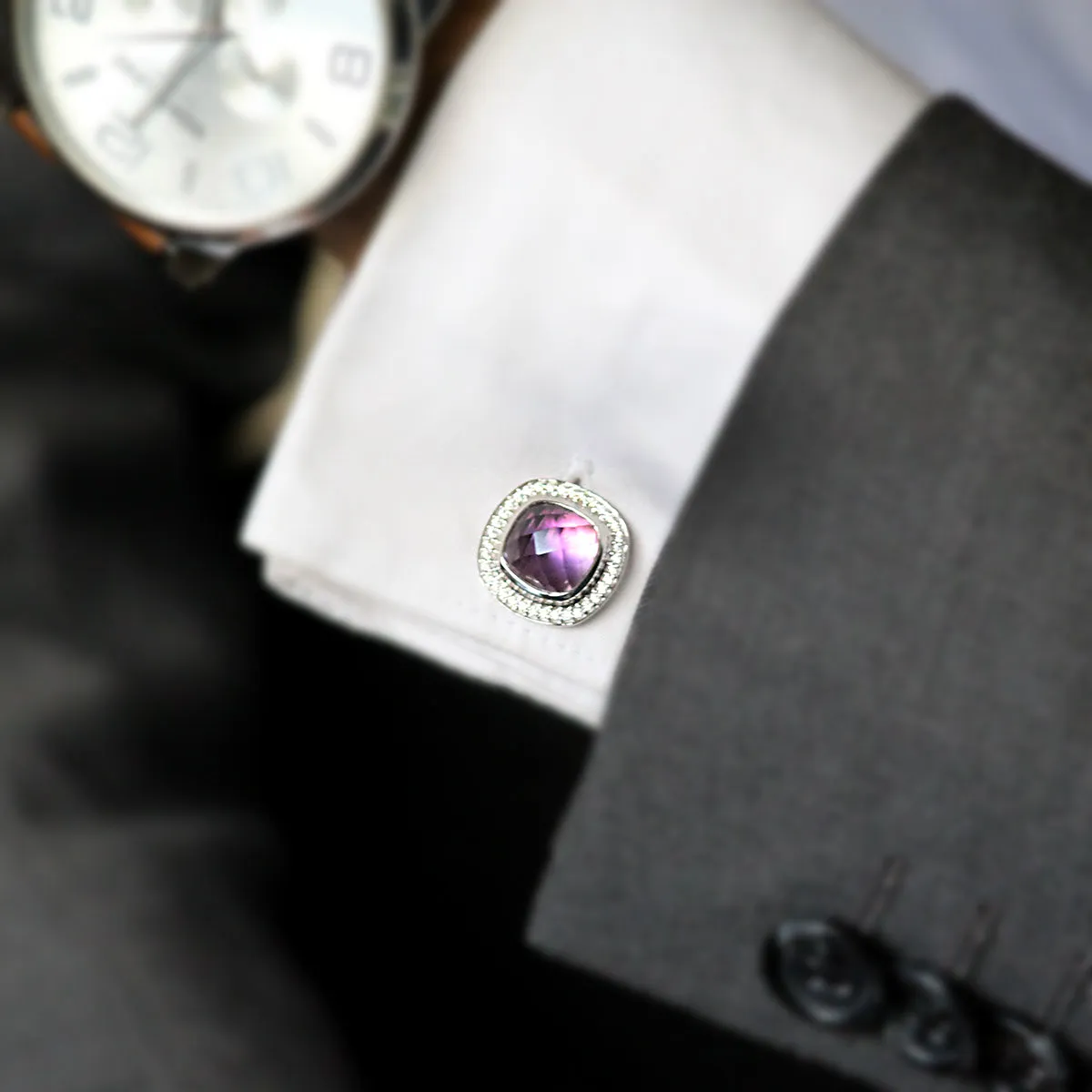 Amethyst Halo Fine Classy Cufflinks