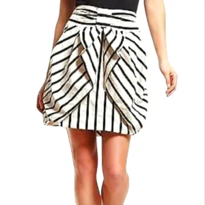 ANTHROPOLOGIE Eva Franco Black/Ivory Striped Pleated Bubble Mini Skirt Women's 4
