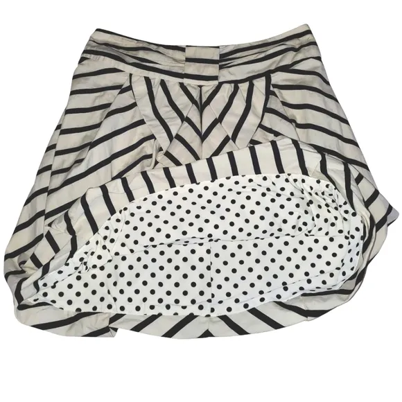 ANTHROPOLOGIE Eva Franco Black/Ivory Striped Pleated Bubble Mini Skirt Women's 4