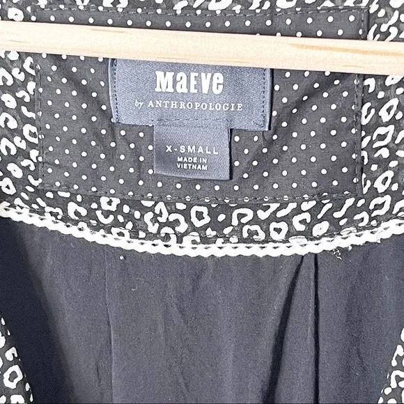 Anthropologie Maeve Carolyn Black Leopard Balloon Sleeves Surplice Mini Dress XS