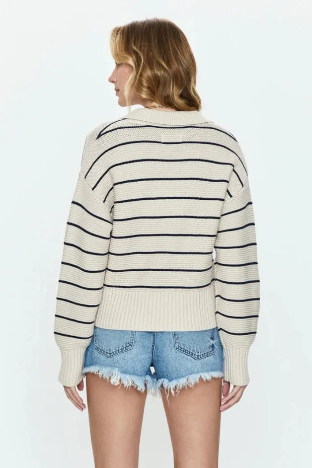 ARLO POLO SWEATER - DOVE NAVY STRIPE