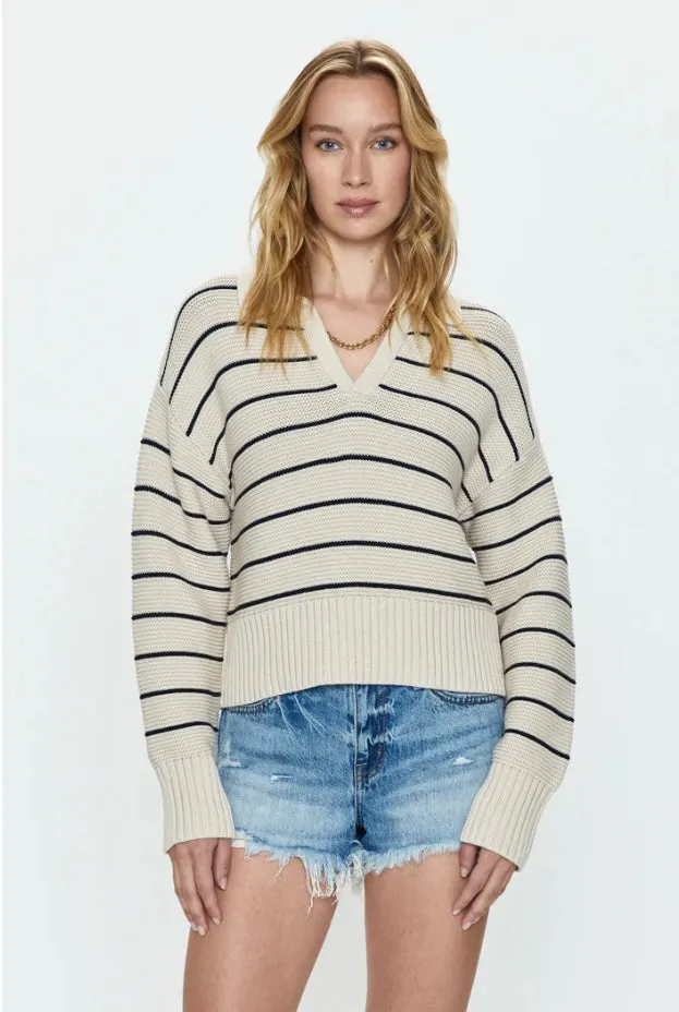 ARLO POLO SWEATER - DOVE NAVY STRIPE