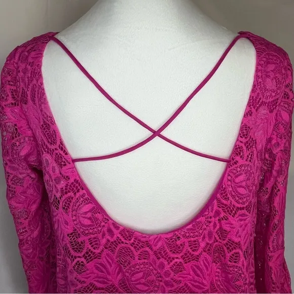 Badgley Mischka A-Line Lace Bell Sleeve Dress Pink Size Medium