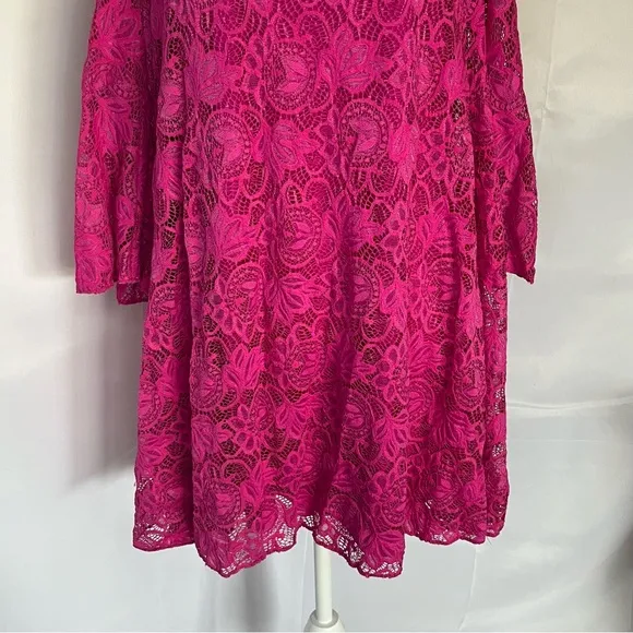 Badgley Mischka A-Line Lace Bell Sleeve Dress Pink Size Medium