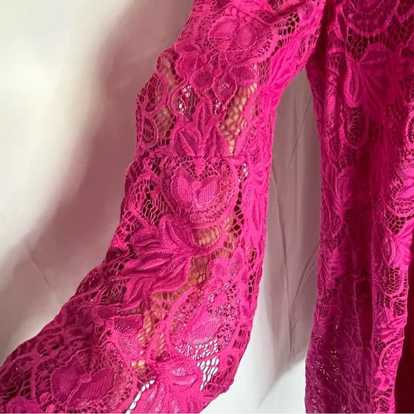 Badgley Mischka A-Line Lace Bell Sleeve Dress Pink Size Medium
