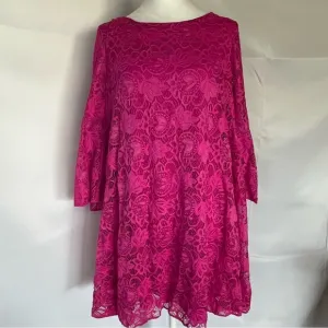 Badgley Mischka A-Line Lace Bell Sleeve Dress Pink Size Medium