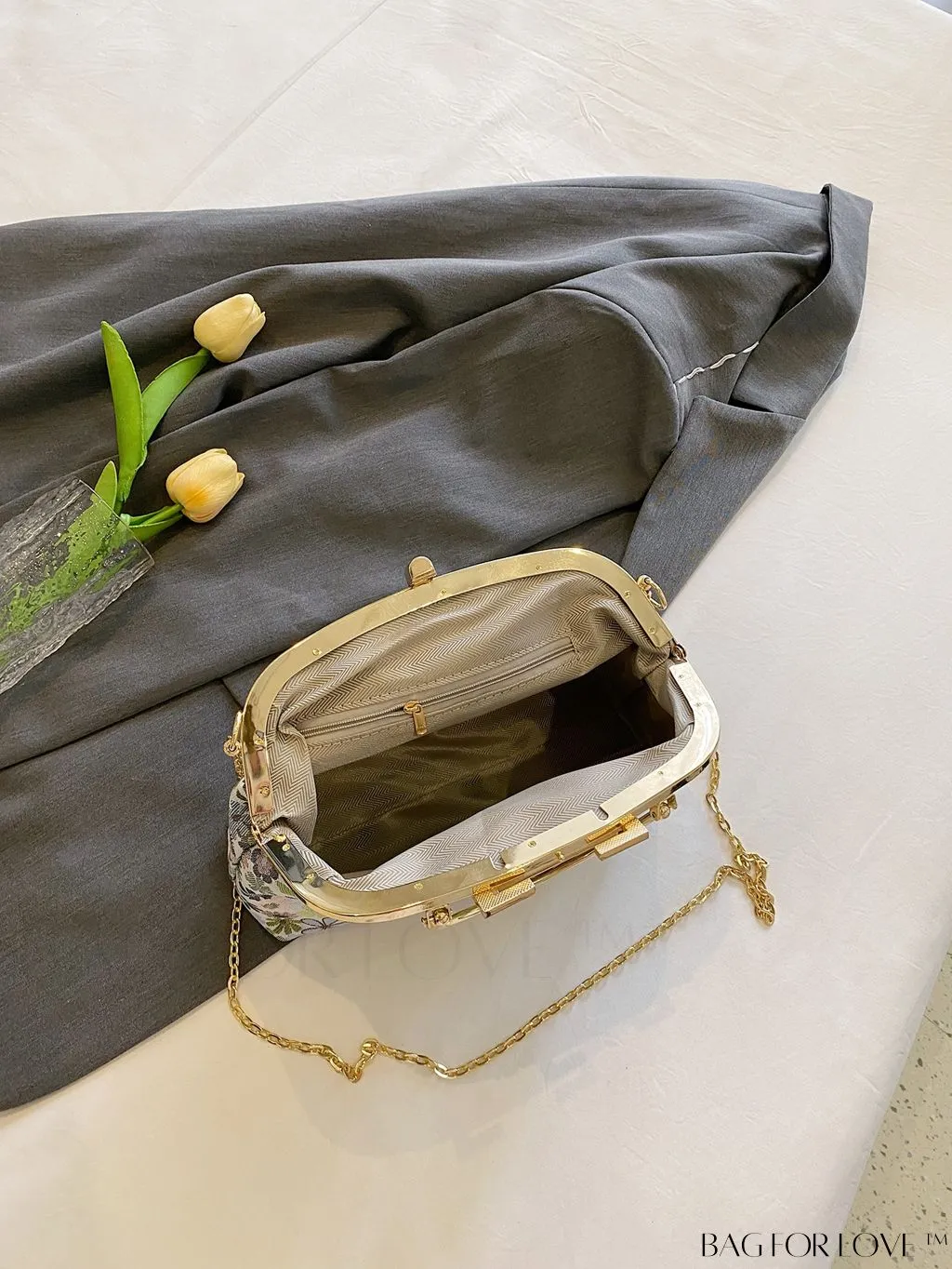 BagForLove - Chic Floral Print Clutch with Metal Chain
