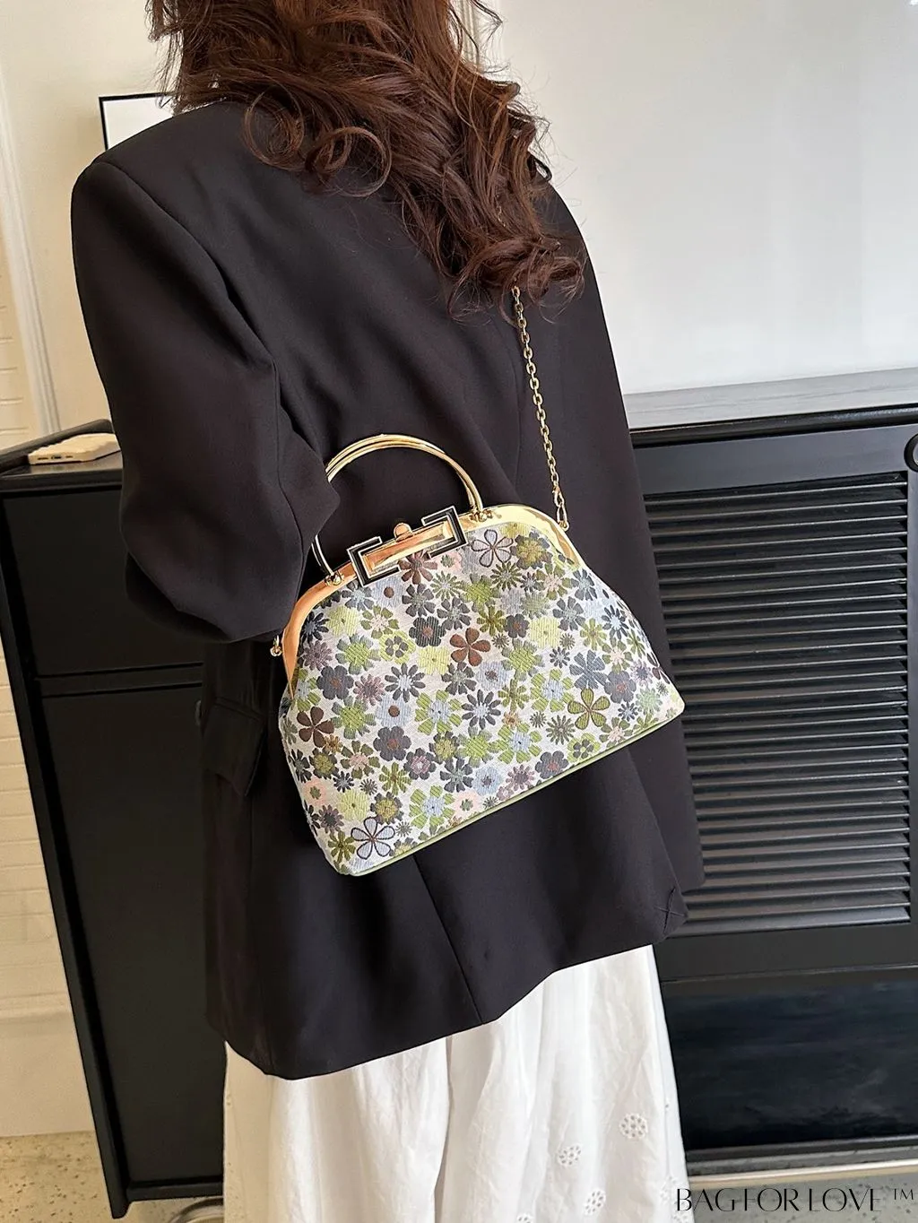 BagForLove - Chic Floral Print Clutch with Metal Chain