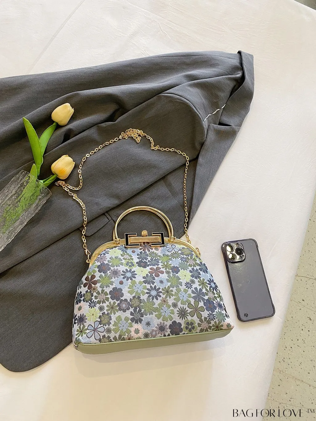 BagForLove - Chic Floral Print Clutch with Metal Chain