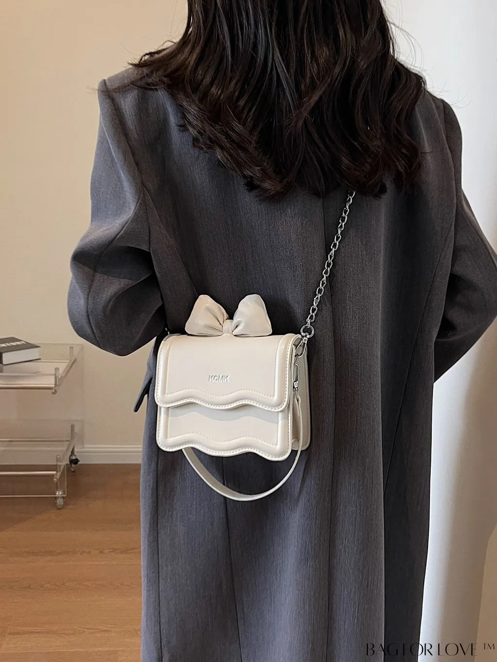 BagForLove - Chic Metallic Glossy Handbag with Bow Tie Accent & Chain Strap