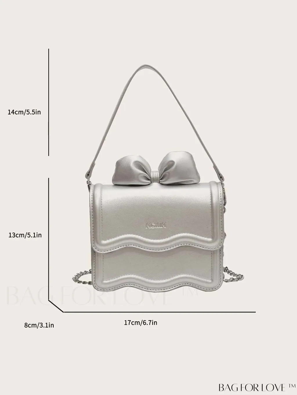 BagForLove - Chic Metallic Glossy Handbag with Bow Tie Accent & Chain Strap