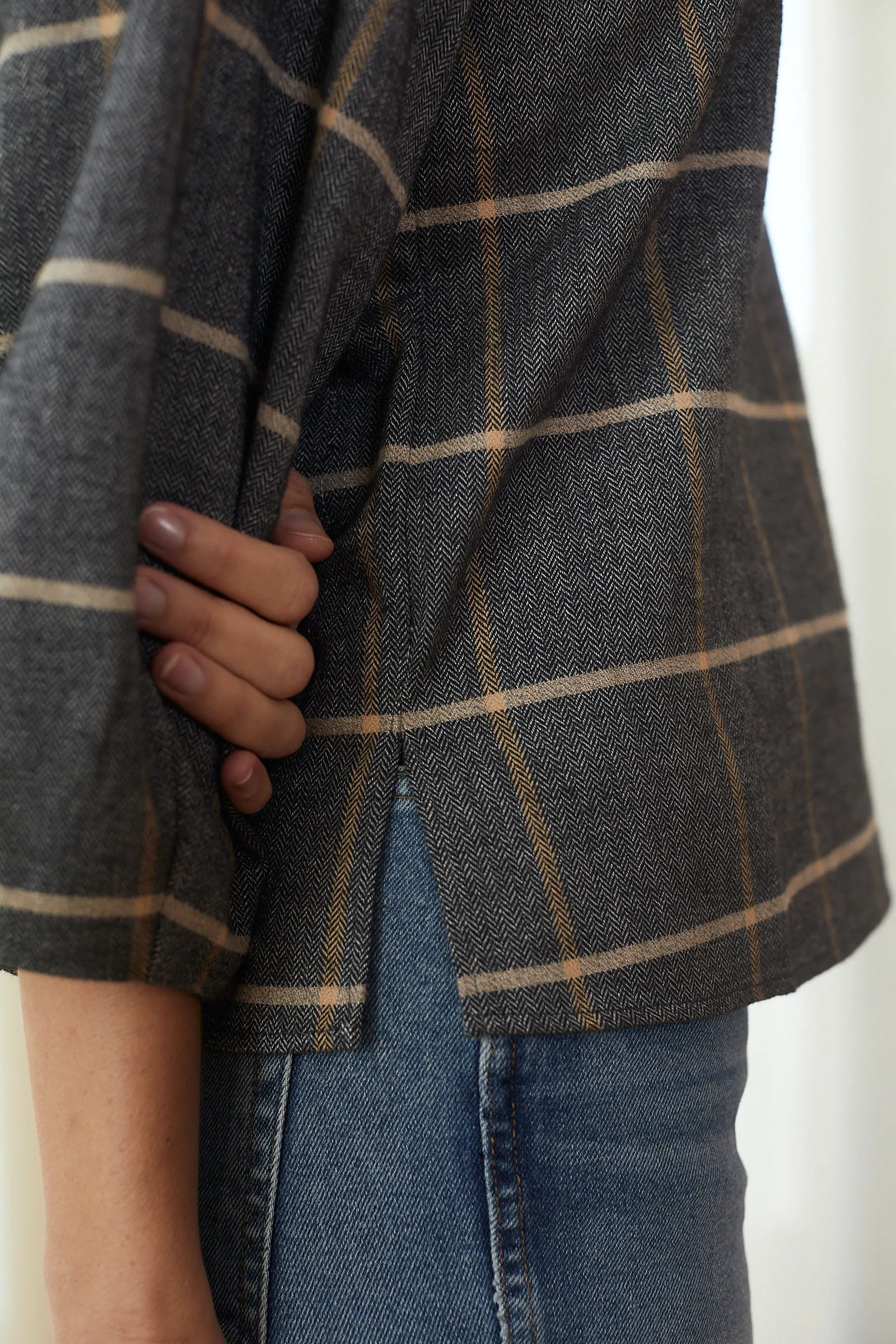 Balloon Sleeve in Herringbone Plaid