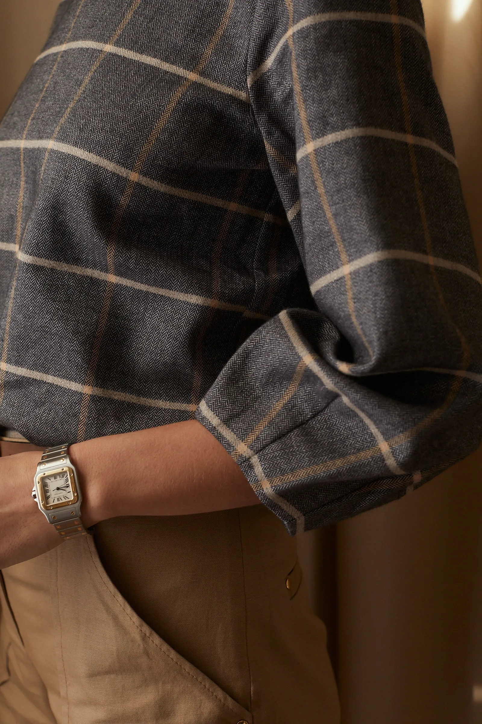 Balloon Sleeve in Herringbone Plaid
