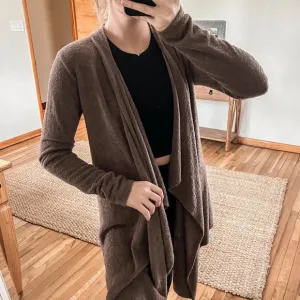 Barefoot Dreams Bamboo Chic Lite Brown Open Long Knit Loungewear Cardigan L/XL