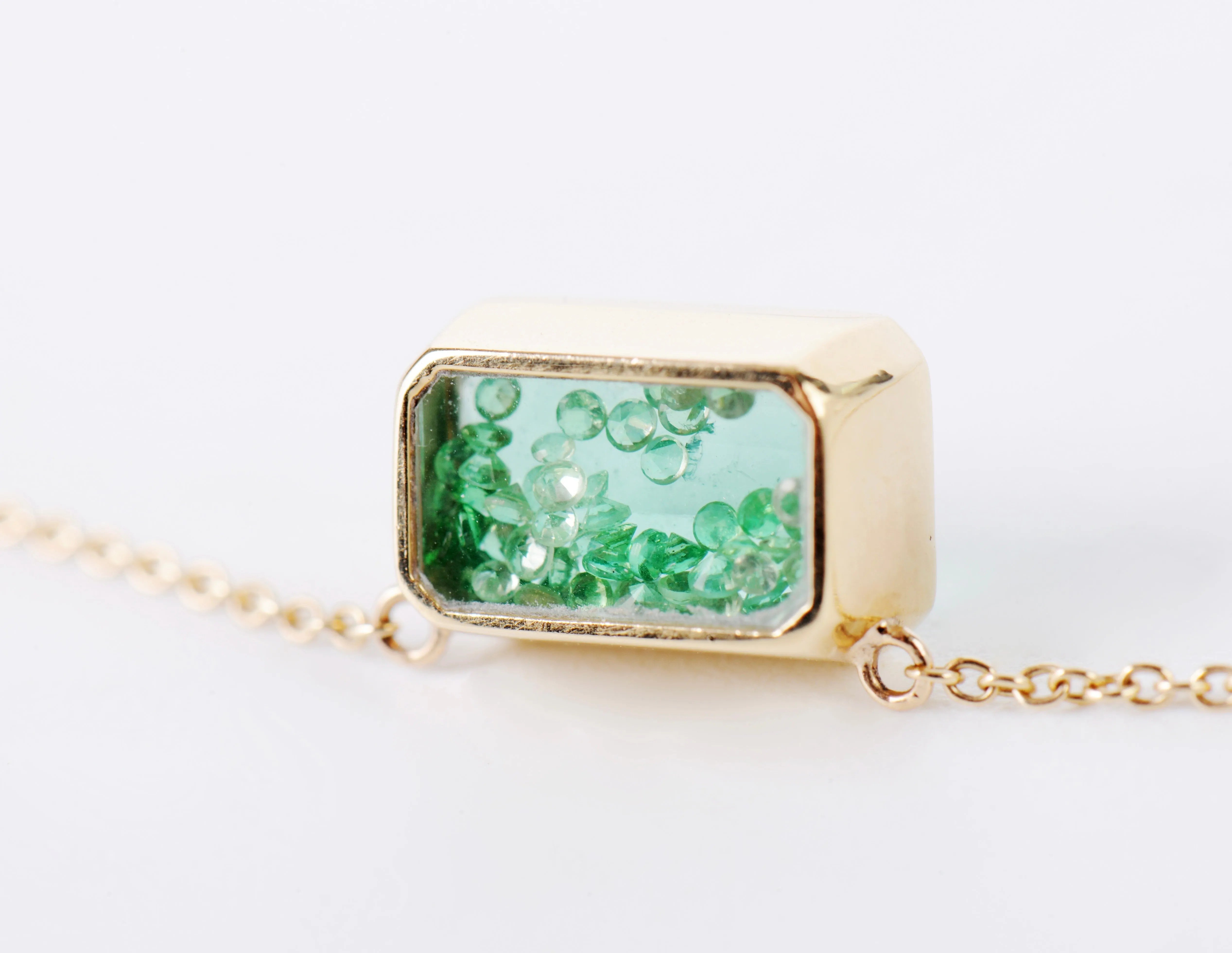 Bazel-set Emerald and Tsavorite Shaker Necklace