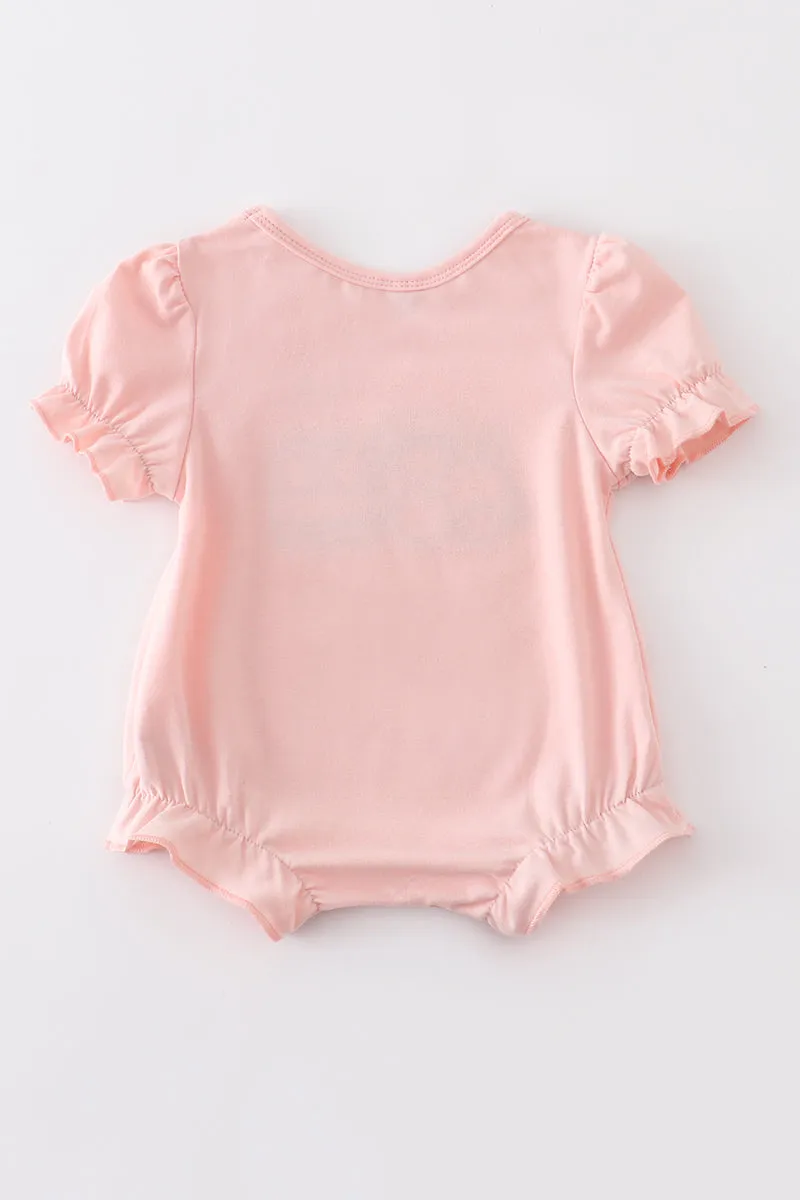 Beige Train Pumpkin Applique Girl Bubble