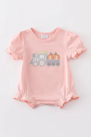 Beige Train Pumpkin Applique Girl Bubble