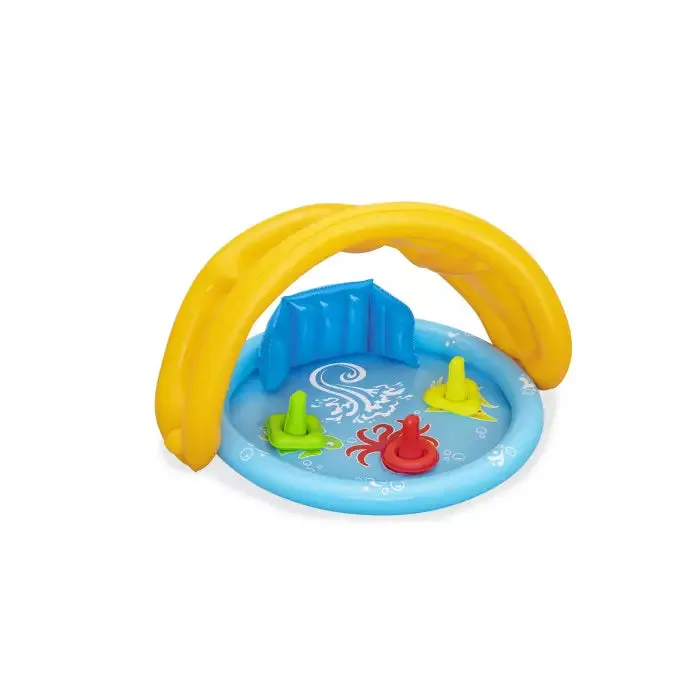 Bestway 45" X 35" X 30"/1.15M X 89CM X 76CM Lil' Seashapes Baby Pool (Contents:1 pool,3 rings,1 sun shade, repair patch.)