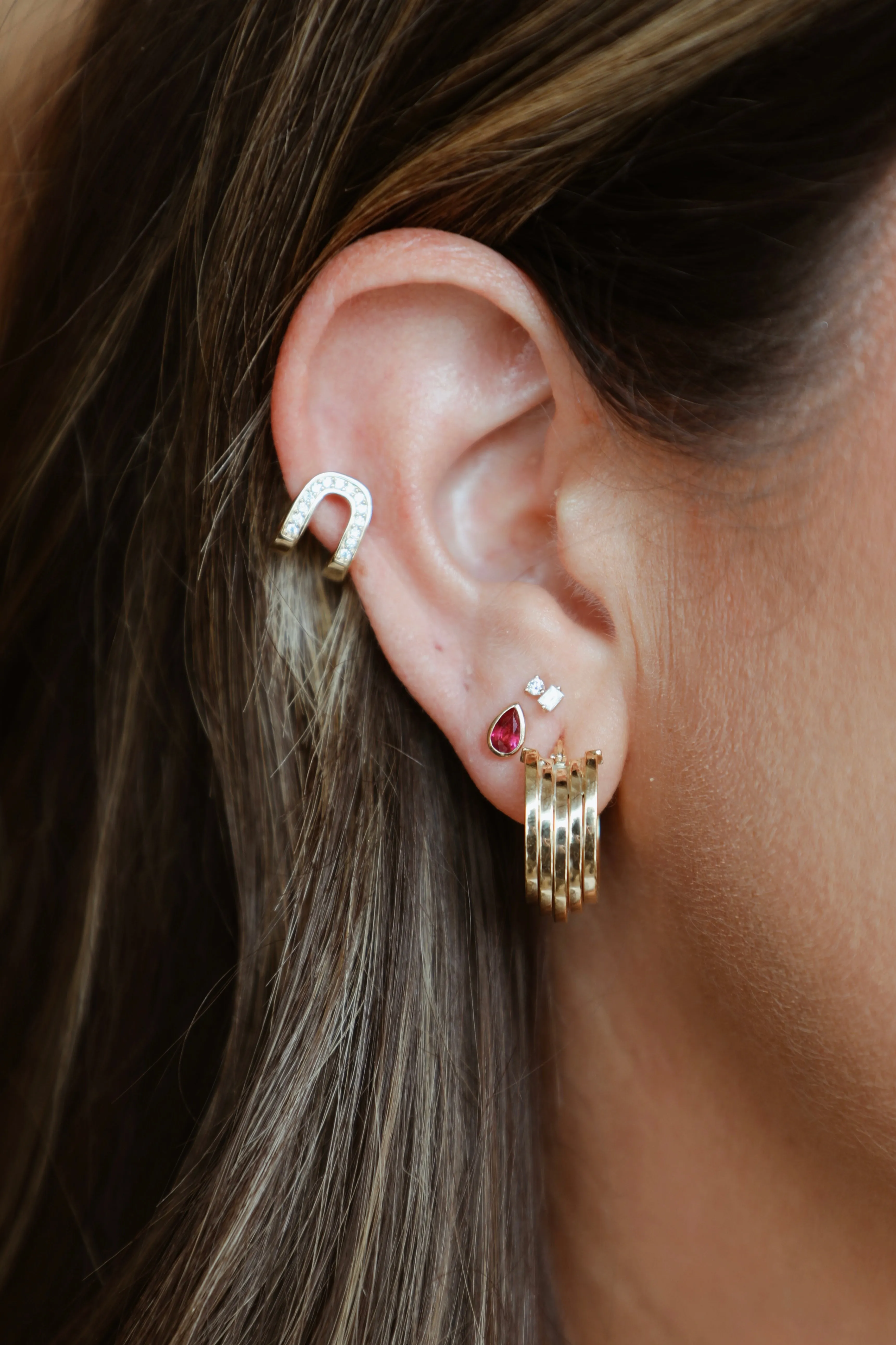 Bezel Ruby Pear Shaped Studs