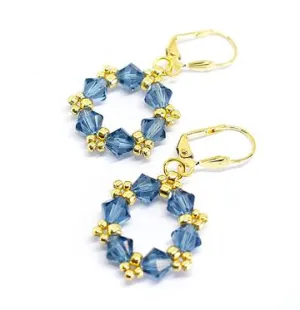 Birthstone Colors Hoop Earrings made with Swarovski Crystals, Denim Blue