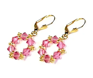 Birthstone Colors Hoop Earrings made with Swarovski Crystals, Rose Pink