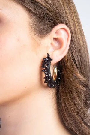 Black 40mm Metal and Beads Hoop Earring